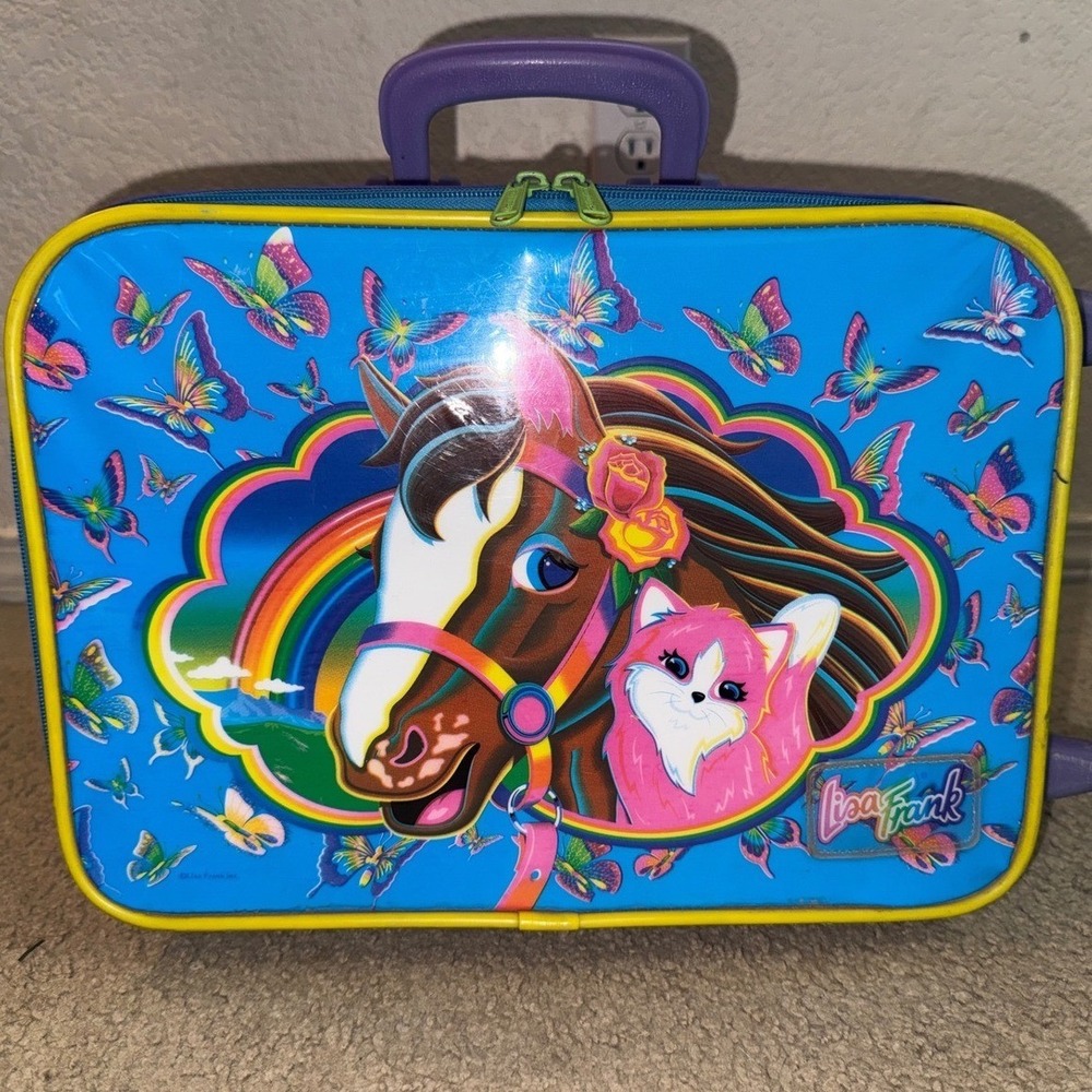 RARE VTG LISA FRANK HORSE KITTEN RAINBOW CHASER Rolling Suitcase 1990's Y2K